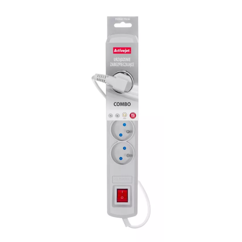 Activejet grijze stekkerdoos met kabel ACJ COMBO 5G/5M/BEZP. AUT/S