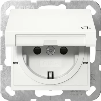 Schuko-stopcontact GIRA System 55, wit, IP44, 220–250 V, 50/60 Hz, diepte 32 mm