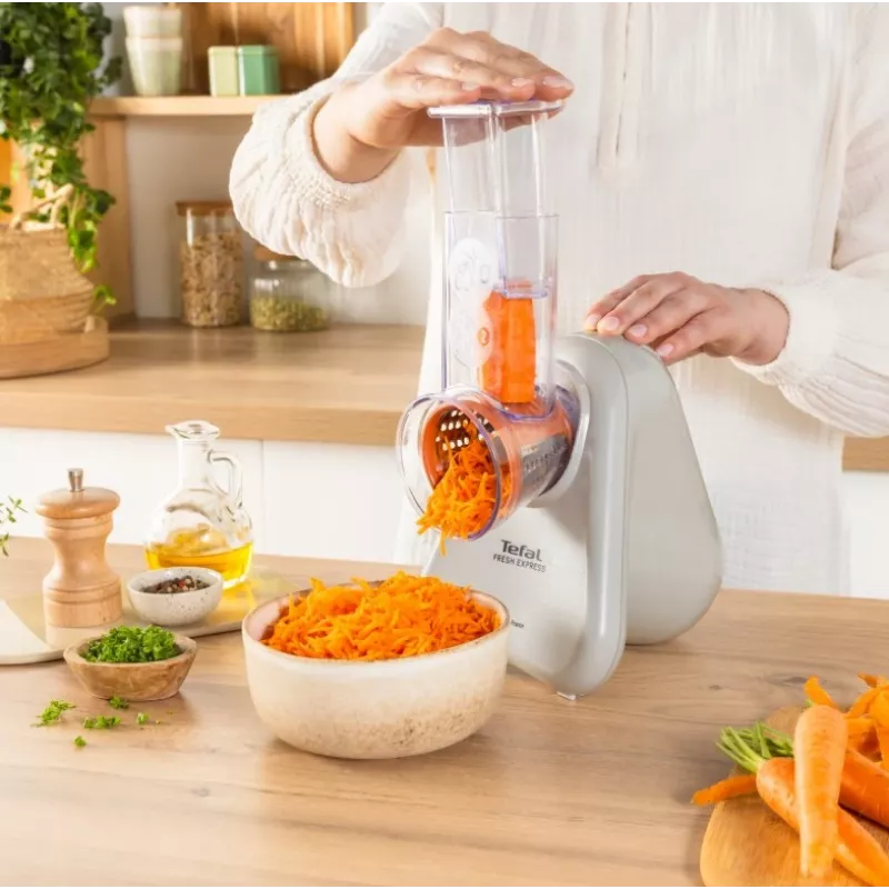 Elektrische groentesnijder Tefal Fresh Express DN853BE0 — 150 W, 3 verwisselbare invoer, 1 snelheid, crème