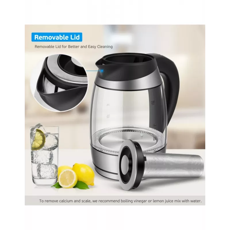 Forme FKG-448 glazen elektrische waterkoker, 1,8 l, 2200 W, temperatuurregeling, grijs