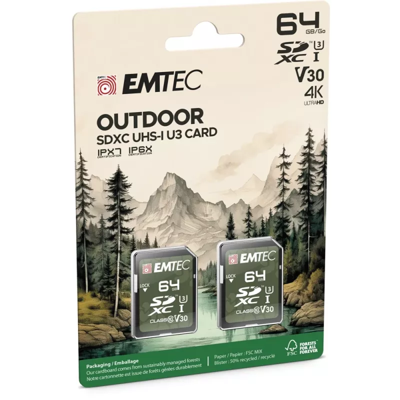 Flashgeheugen Emtec 64GB UHS-I U3 V30 Outdoor ECMSD64GXCU3ORP