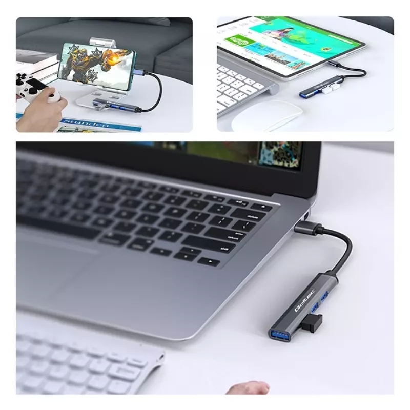 USB-hub QOLTEC 53792, USB-C 3.1 naar 4 poorten (USB 3.0 x1, USB 2.0 x3)