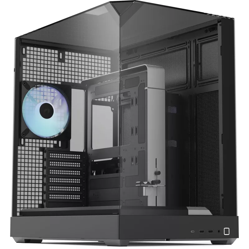 Tower-behuizing APNX V2 met drie geharde glaspanelen, zwart