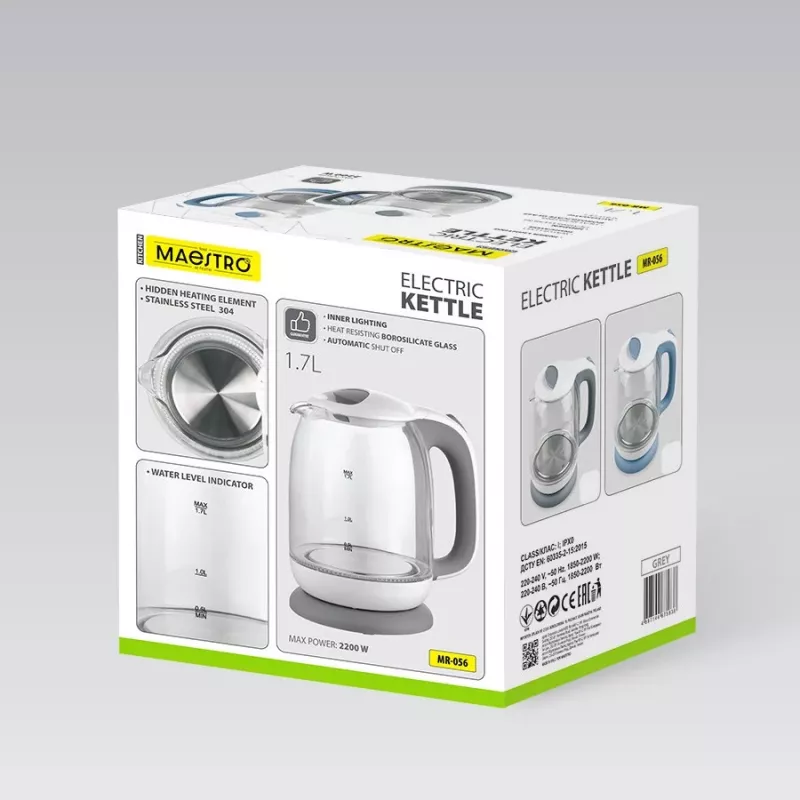 Elektrische glazen waterkoker Maestro MR-056-grijs 1,7 L 2200 W