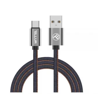 USB-datakabel Tellur USB naar Type-C 1 m denim, gevlochten 1m-kabel voor opladen en gegevensoverdracht