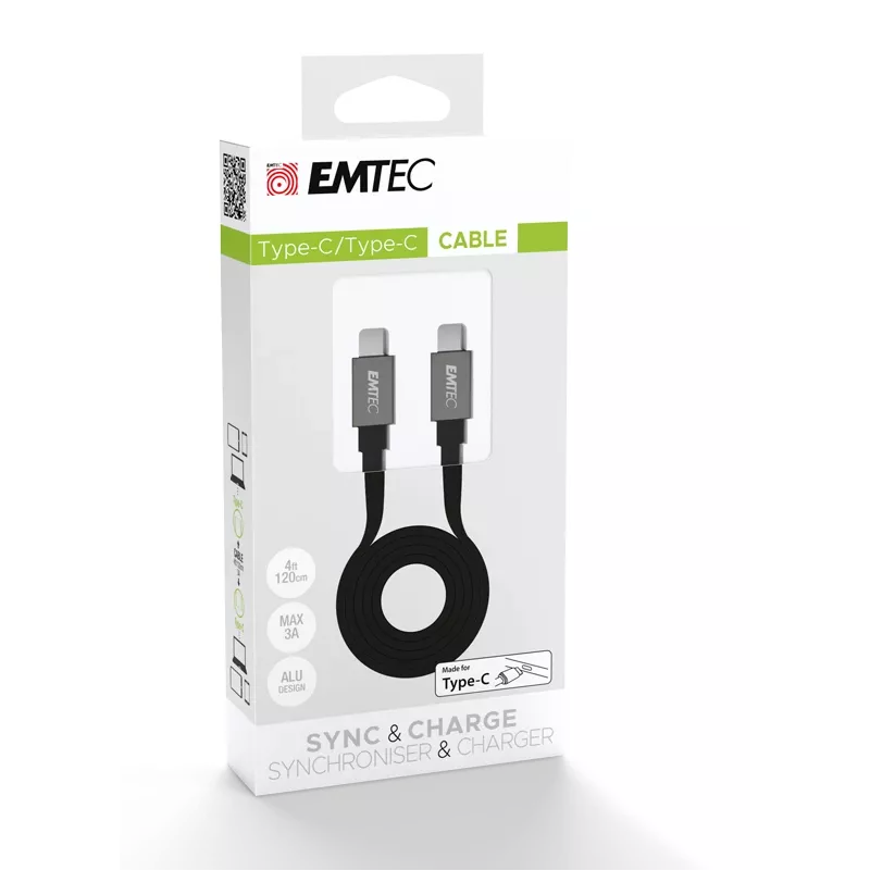 USB-kabel Emtec T700C2 1,2 m USB-C zwart