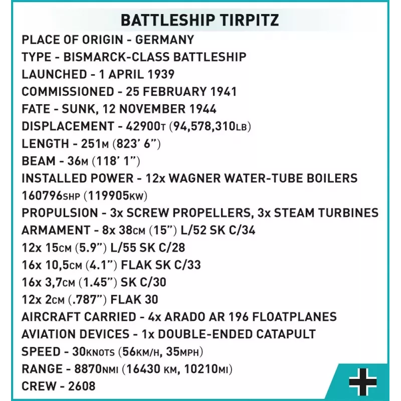 COBI 4839 Historical Collection bouwblokkenset slagschip Tirpitz, 2810 elementen, 1:300