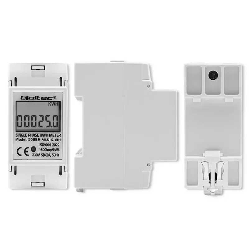 Eenfasige energieverbruiksmeter QOLTEC 50899 230 V 50 Hz, 5(60)A, klasse 1.0, LCD