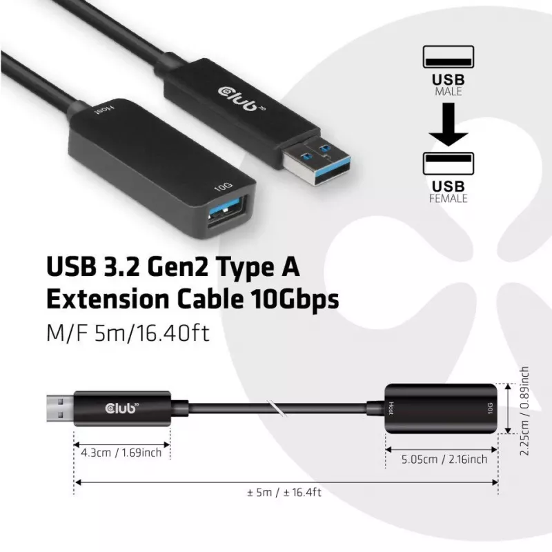 CLUB3D USB 3.2 Gen2 Type-A verlengkabel 10 Gbit/s M/F 5 m