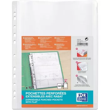 ELBA Uitbreidbare geperforeerde hoes, A4, PP, 0,2 mm kristalhelder, bovenaan open, met grote sluitklep (M670619)