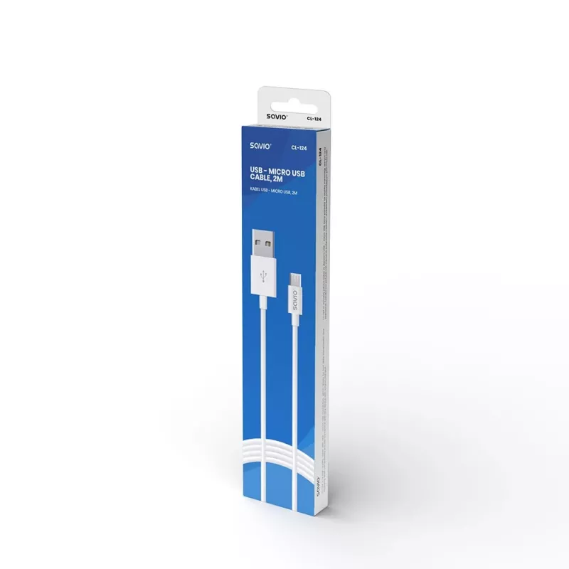 USB-kabel SAVIO CL-124 USB 2.0, USB A naar Micro-USB B, 2 m, wit