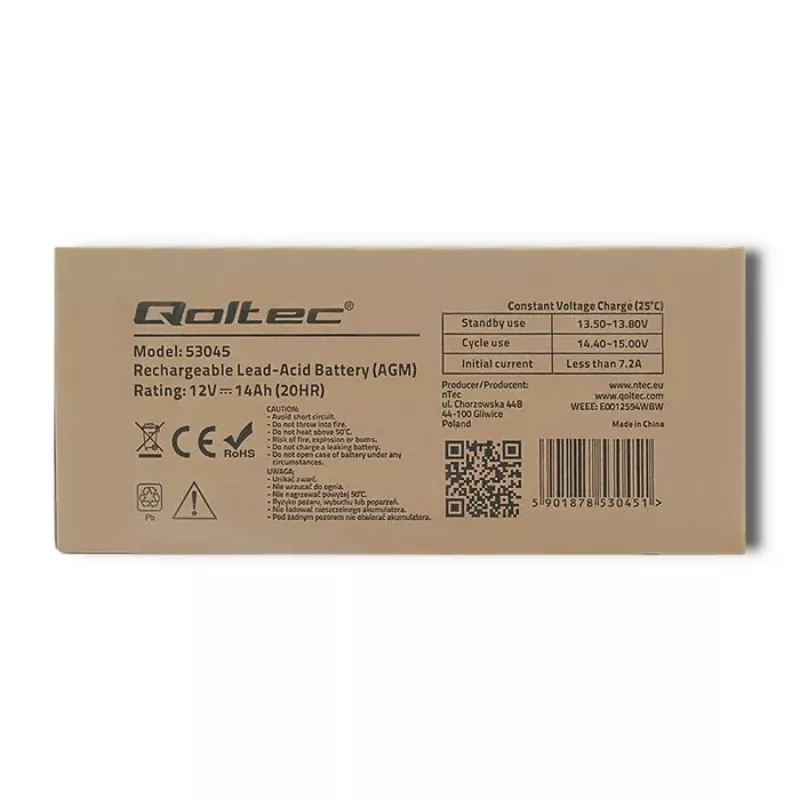 Qoltec 53045 AGM-accu 12V 14Ah