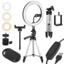 Maclean MCE610 10 12W LED ringlicht met statief en Bluetooth-ontspanner, 3 kleuren, 10 helderheidsniveaus, 10% -100% instelbare helderheid, 160 LED, smartphone-houder, verlichtingslicht