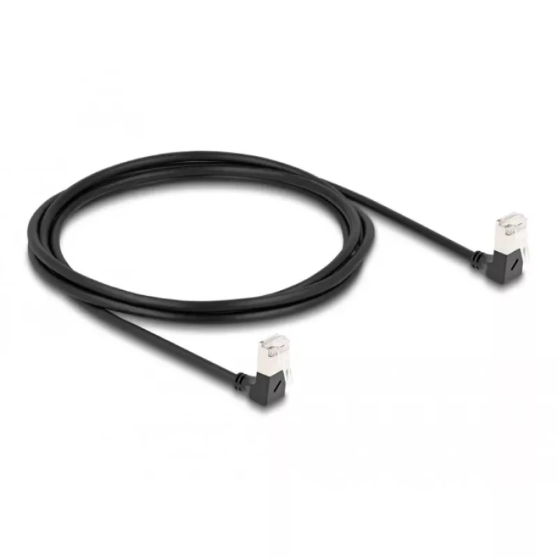 DeLOCK RJ45 netwerkkabel Cat.6A S/FTP slank 90° naar beneden 2 m zwart