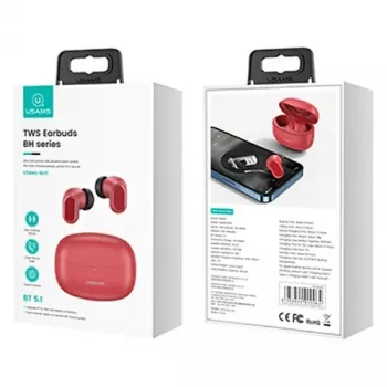 Draadloze TWS-oordopjes usams BH-serie BHUBH03 Bluetooth 5.1, rood — in-ear, oplaadcase