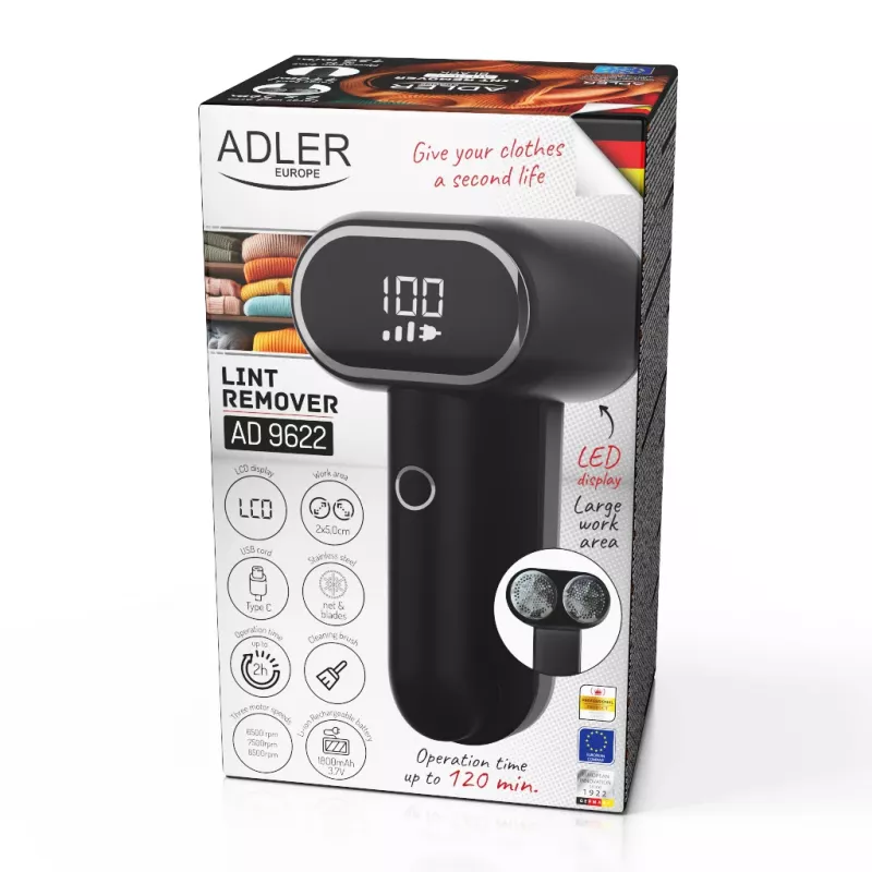 Adler | Pluisverwijderaar | AD 9622 | Zwart | Oplaadbare accu | 10 W