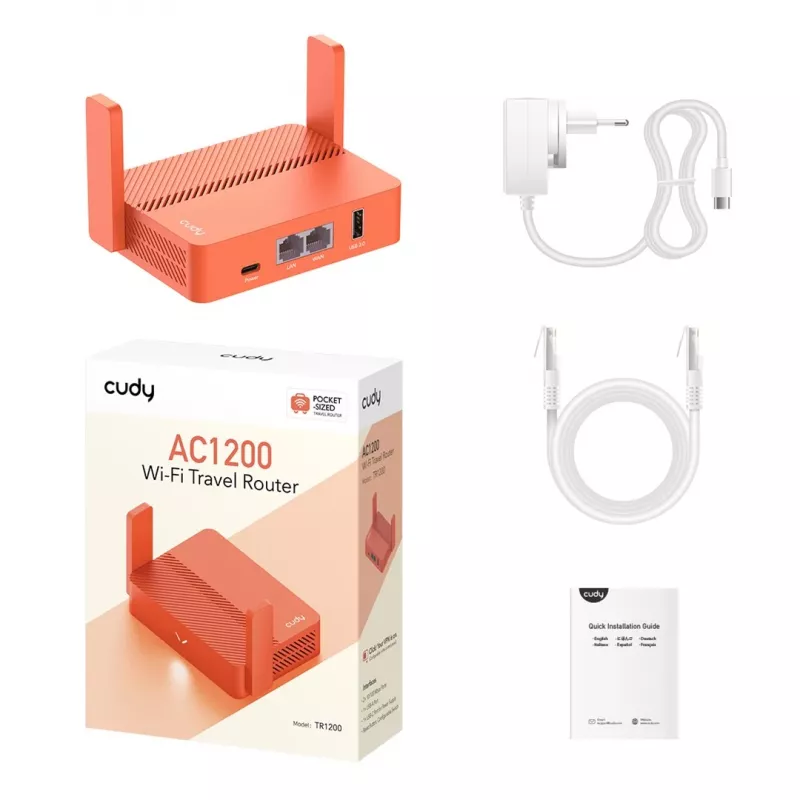 Draagbare router Cudy AC1200 (TR1200) – Oranje, netvoeding, 1x RJ-45 LAN/WAN, USB 2.0