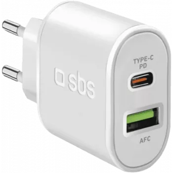 SBS - voeding - 20 watt - 3 A - snelladen, PD - 2 uitgangen (USB, 24-pins USB-C) - wit - Europa (TETRPD20W)