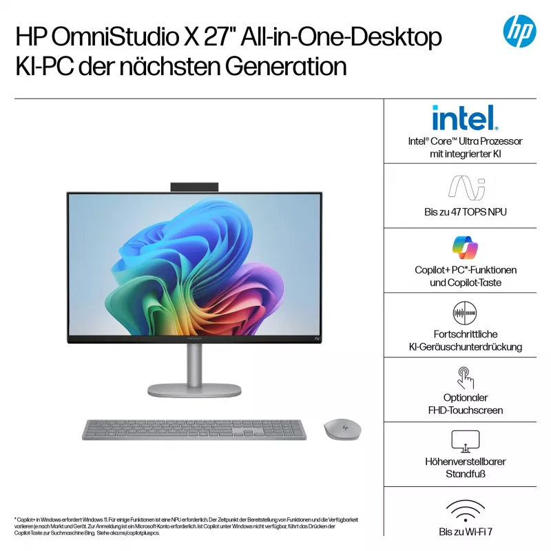 HP OmniStudio X 27-cs1077ng 27 inch FHD touch All-in-One pc, Intel Core Ultra 7 256V, 16 GB RAM, 1 TB SSD