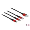 USB-oplaadkabel DeLOCK 3-in-1 Type-A naar Lightning / 2 x USB Type-C 1 m zwart / rood