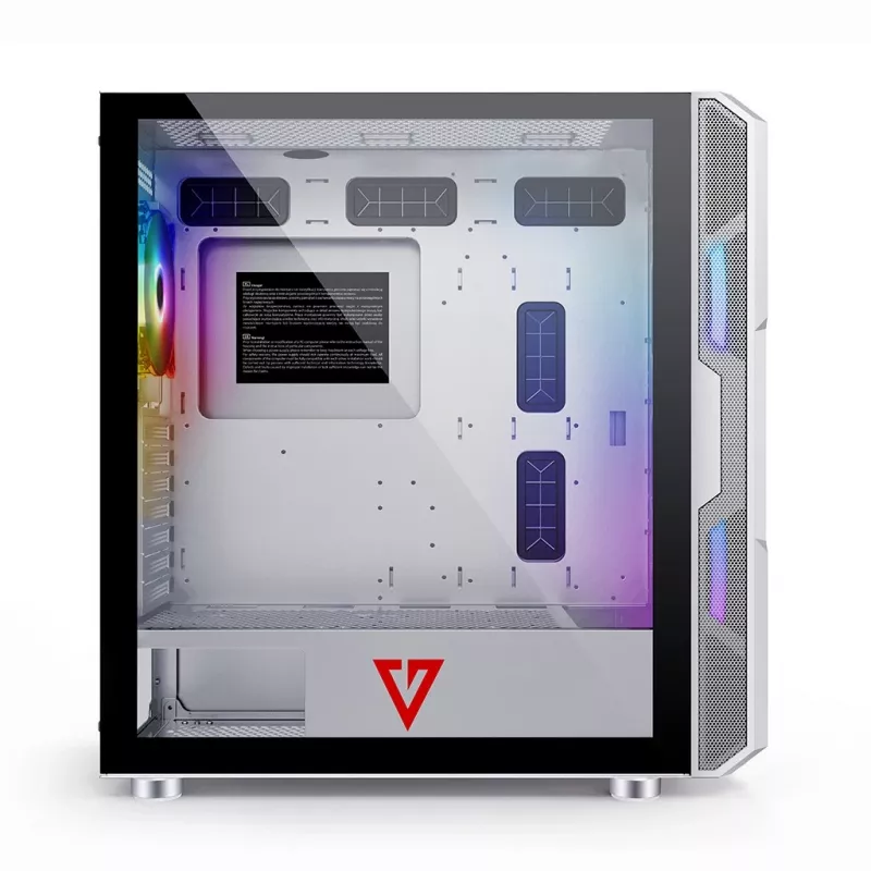 PC-behuizing MODECOM AMIRANI ARGB Midi Tower wit — ATX/ITX, 35 cm GPU, 16,5 cm CPU-koeler, 2x 200 mm ventilatoren