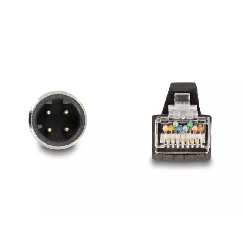 Netwerkkabel DeLOCK M12-kabel D-gecodeerd 4-polig stekker naar RJ45-stekker PUR (TPU) 5 m