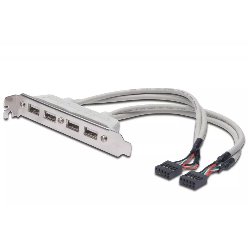 Slotplaatkabel USB 2.0 HighSpeed Type 2xIDC (5pin)/4xUSB A M/F grijs 0,25 m