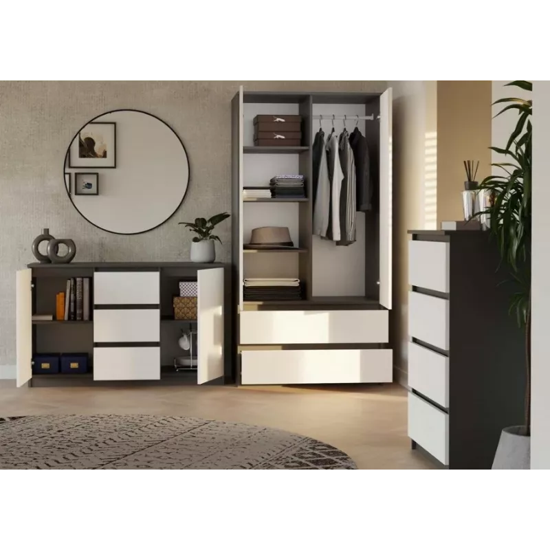 Commode 2 deuren 3 laden top e shop M-MP-K-MAL-2D3S-ANTBIA — antraciet frame, witte deuren, 1200×750×400 mm