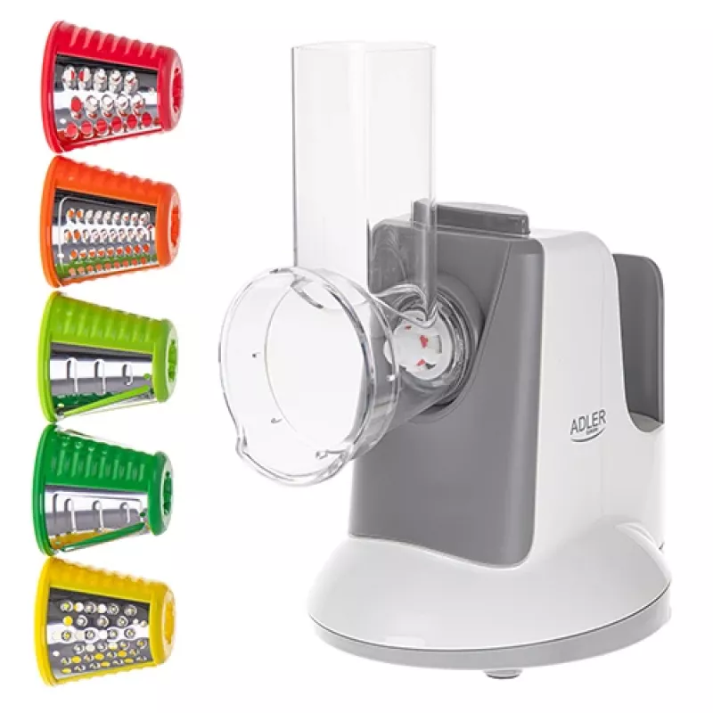 Groentesnijder Adler AD 4815, 150 W, 5 opzetstukken, ABS-behuizing, wit/grijs