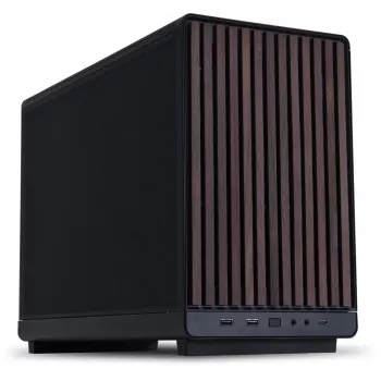 PC-behuizing Lian Li A3-mATX micro tower — Micro-ITX/Micro-ATX, Wood & zwart, ondersteunt ATX/SFX/SFX-L-voedingen