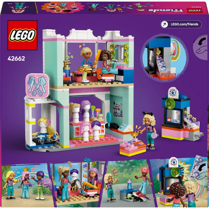 LEGO Friends speelset Kapsalon en decoratiewinkel 42662 – minipoppen, salonscène, accessoires