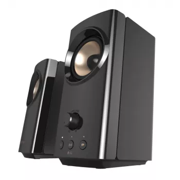 CREATIVE T60 2.0 compacte Hi-Fi desktop-luidsprekers met heldere dialoog en surround via Sound Blaster SmartComms Kit, USB-C audio-, microfoon- en headsetaansluitingen B