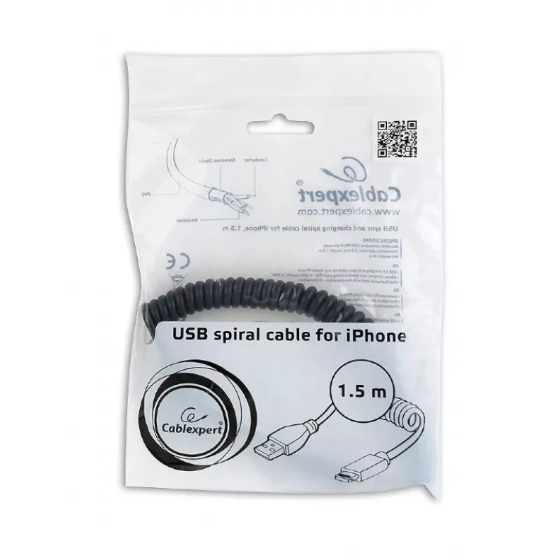 Lightning-kabel Gembird CC-LMAM-1.5M — 1,5 m, Lightning naar USB-A, Zwart