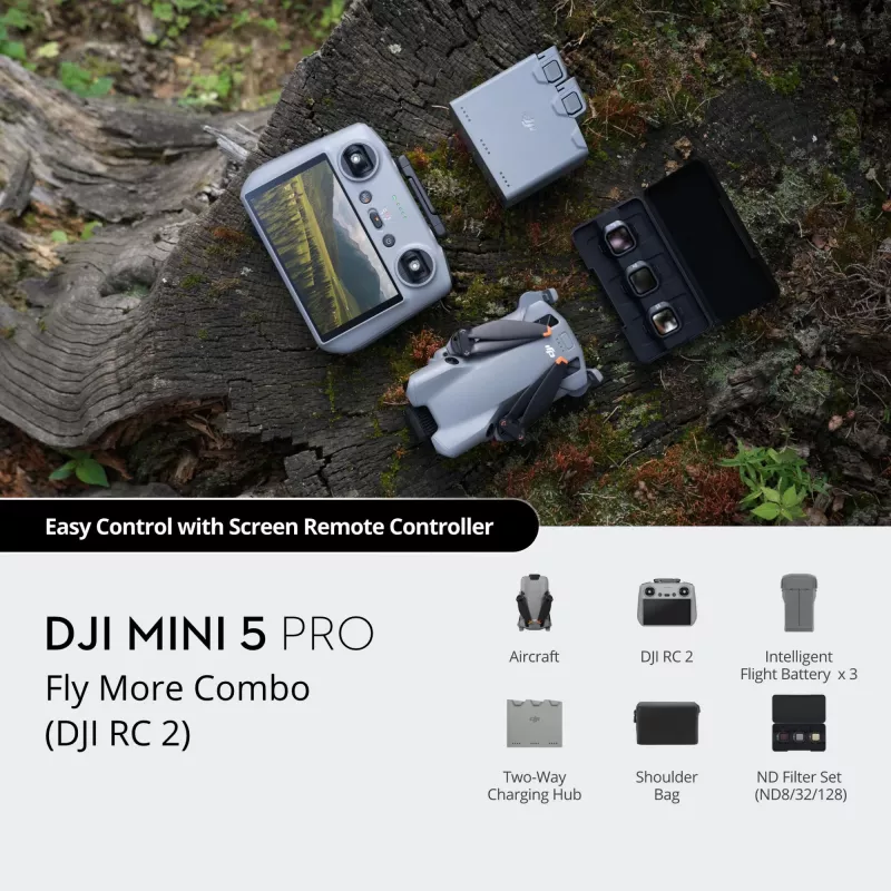 DJI MINI 5 PRO Fly More Combo (RC2) lichtgewicht 249g drone met 50MP sensor, Lidar, 3x accu's, afstandsbediening met scherm