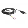 Delock kabel USB2.0 Type-A-stekker > 2 x open kabeleinden - 1,5 m - zwart (85664)