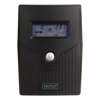 DIGITUS line-interactieve UPS, 800VA/480W 12V/9Ah x1 accu, 2x CEE 7/7 stopcontact, RJ-11, LCD (DN-170064-LCD)