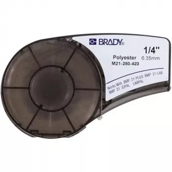Etikettenband Brady M21-250-423, thermotransfer polyester, zwart op wit, 6,35 mm x 6,4 m