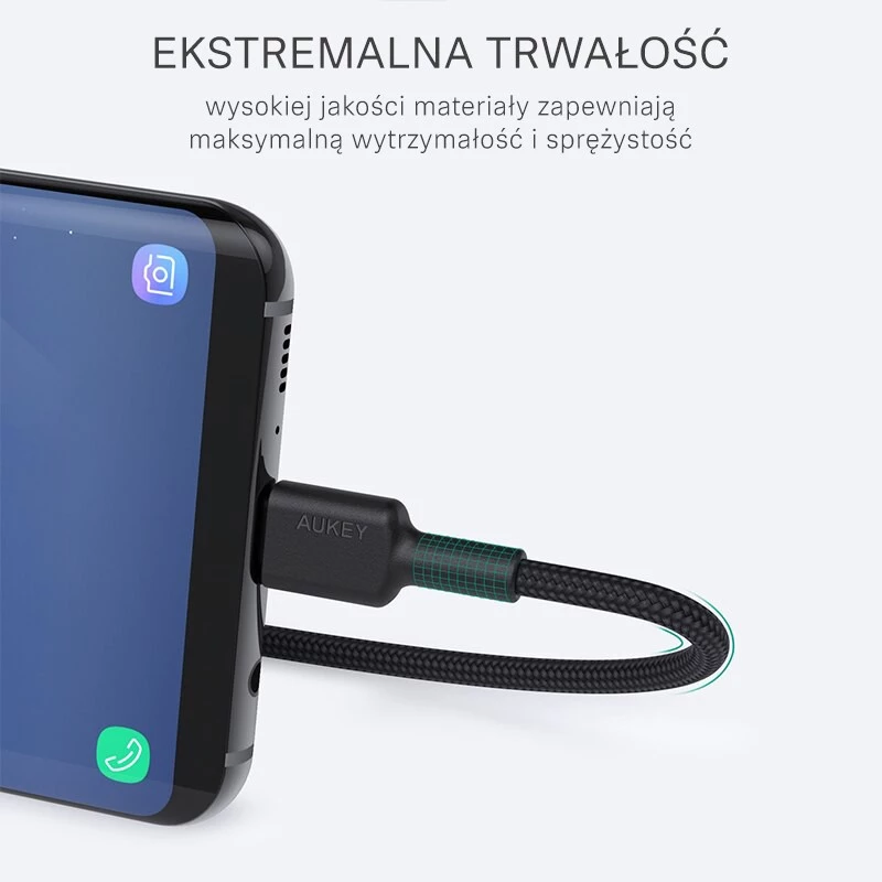 Aukey CB-CA2 OEM USB-C naar USB-A-kabel, nylon gevlochten, 2 m, zwart