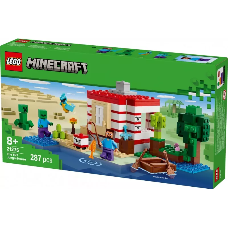 LEGO Minecraft set 21275 TNT junglehuis bouwspeelgoed, 287 onderdelen, 2 minifiguren, vanaf 8 jaar