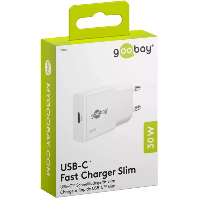 USB-C PD GaN slanke snellader (30 W) (wit)