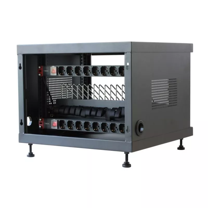 Rack-plank TECHLY 367652 kabelorganizer met 3M-kleefbevestiging, staal, 550×550×410 mm, zwart