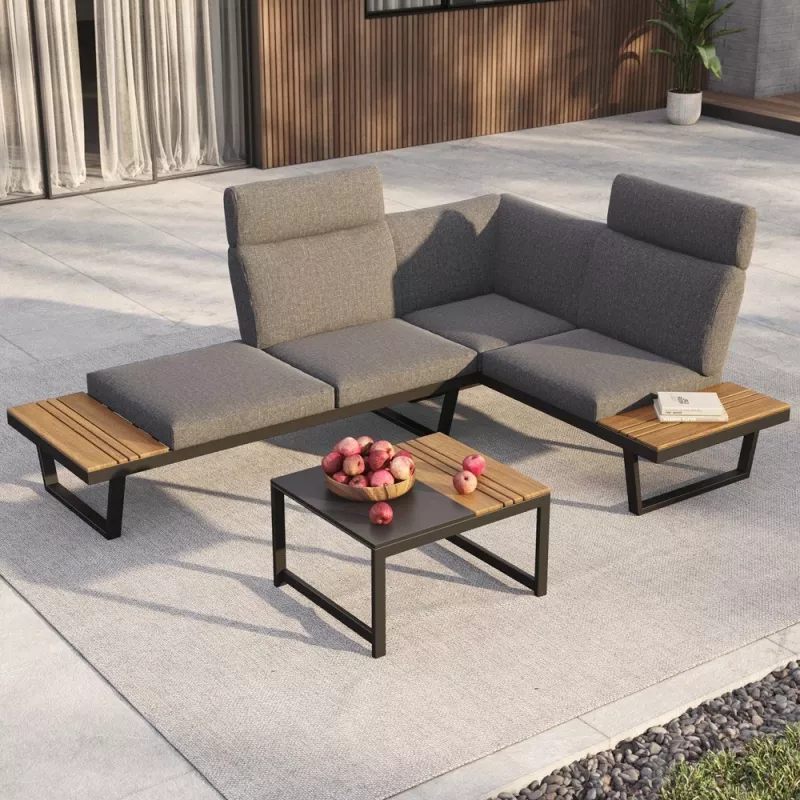 Hoek tuinloungeset of 2 sofa's + tafel NUVIO grijs
