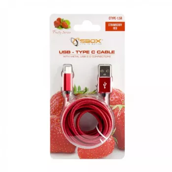 Sbox USB->Type-C M/M 1,5m CTYPE-1.5R aardbeirood