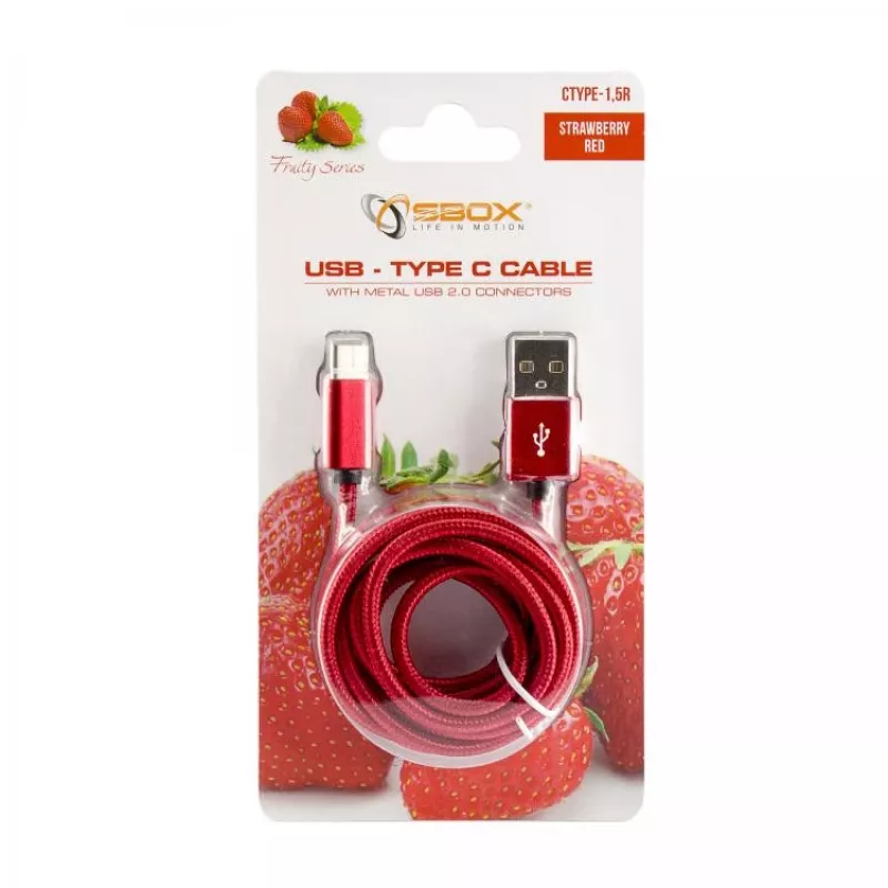 Sbox USB->Type-C M/M 1,5m CTYPE-1.5R aardbeirood