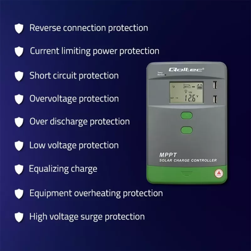 Solar-MPPT-laadregelaar QOLTEC 40A 12V/24V met LCD-display