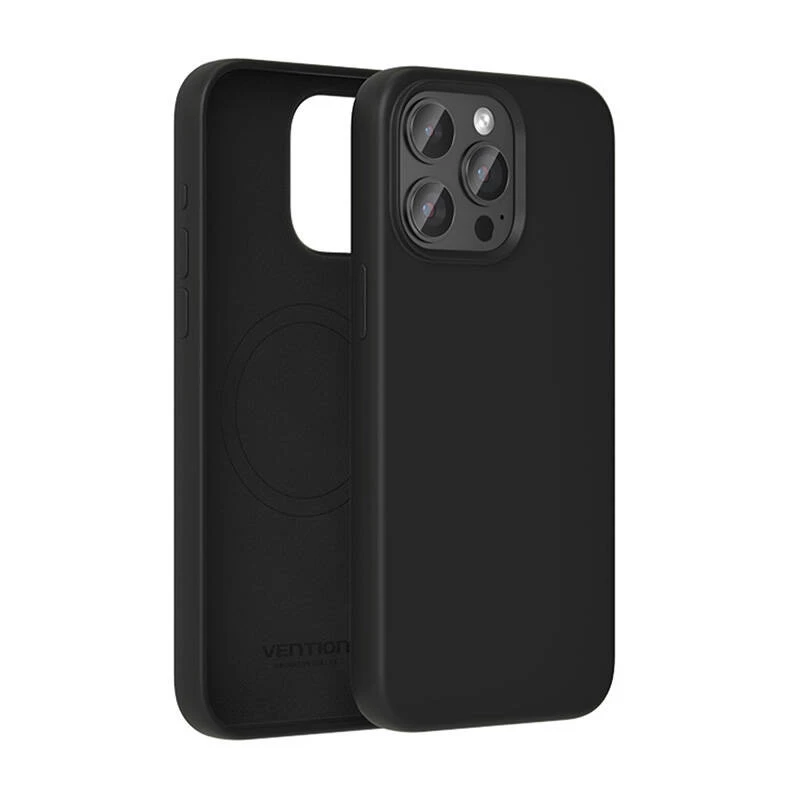Beschermhoes van siliconen Vention KUFB0-40 voor iPhone 15 Pro Max — zwarte soft-touch hoes