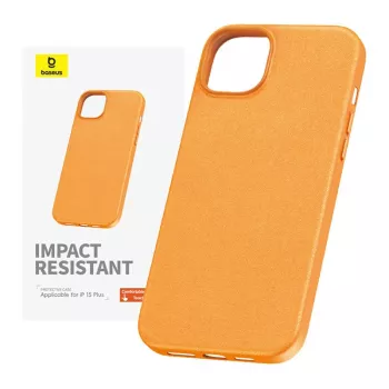 Hoesje voor iPhone 15 Plus Baseus Fauxther Serie (oranje)