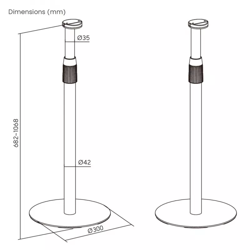 Vloerstandaard MACLEAN MC-496 voor Sonos Era 100 en 300, in hoogte verstelbaar 682–1068 mm