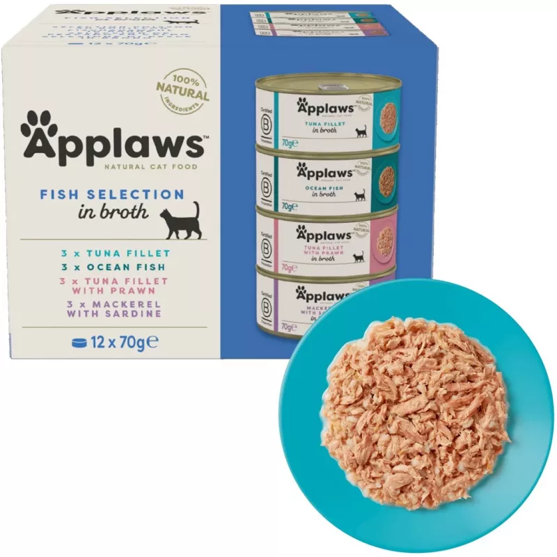 APPLAWS Fish Selection Multipack in bouillon - natvoer voor katten - 12x70g