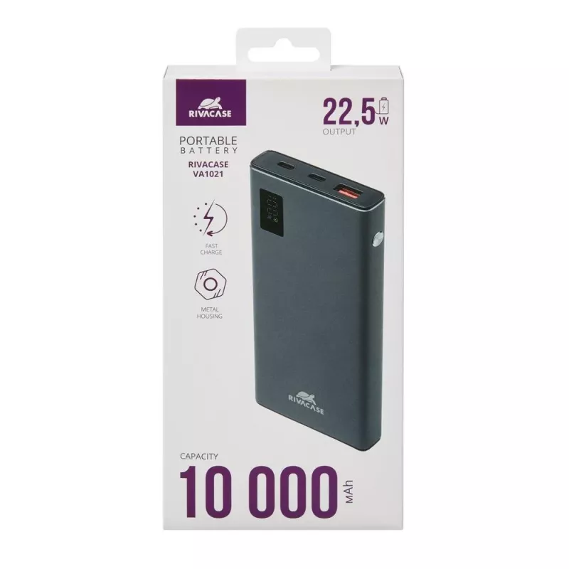 Powerbank Rivacase VA1021 10000mAh, dubbele USB-uitgangen, LED-indicatoren, compacte draagbare oplader
